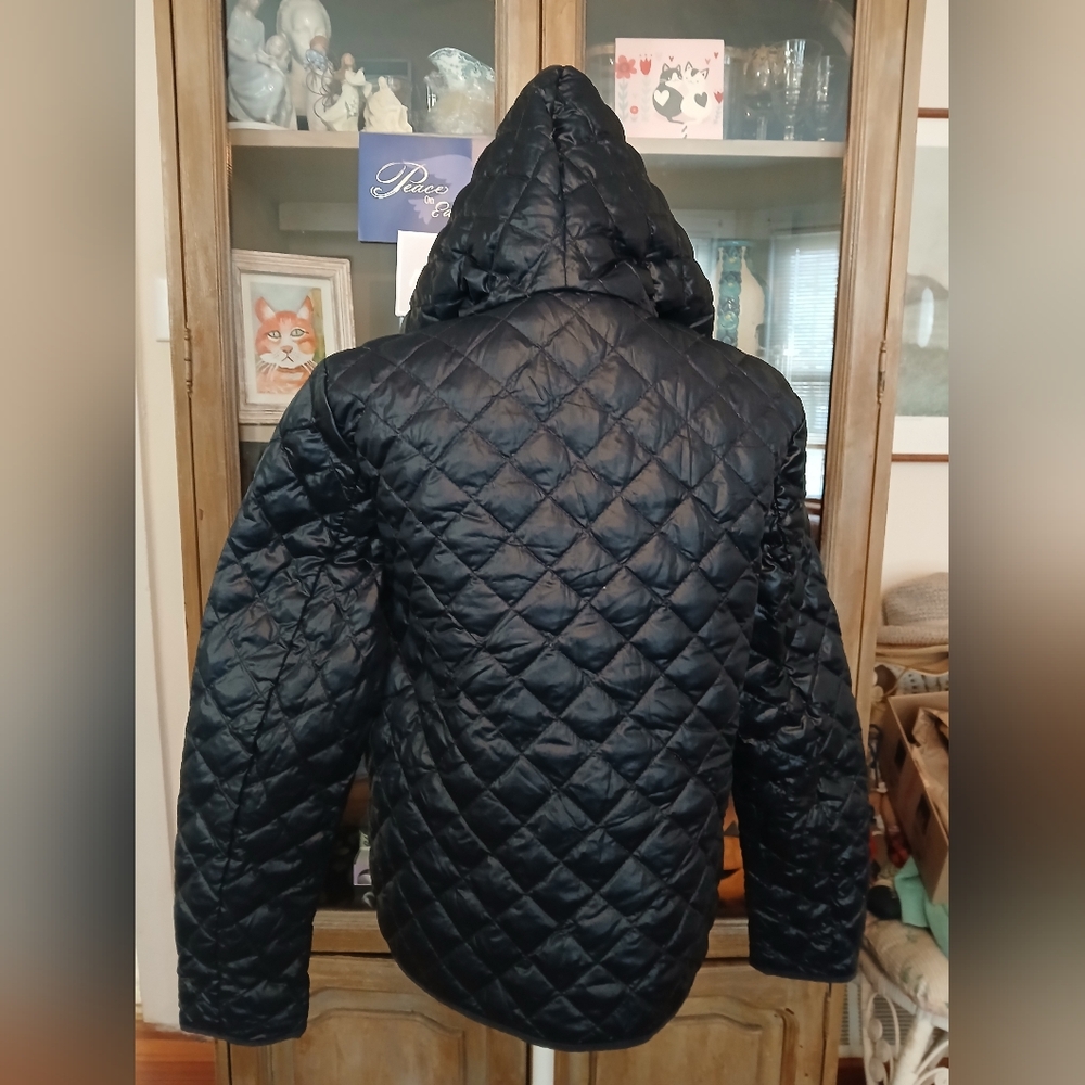 🪻J. Crew Quilted Navy Hooded Double-breasted Quilt Jacket - l - Picture 2 of 5